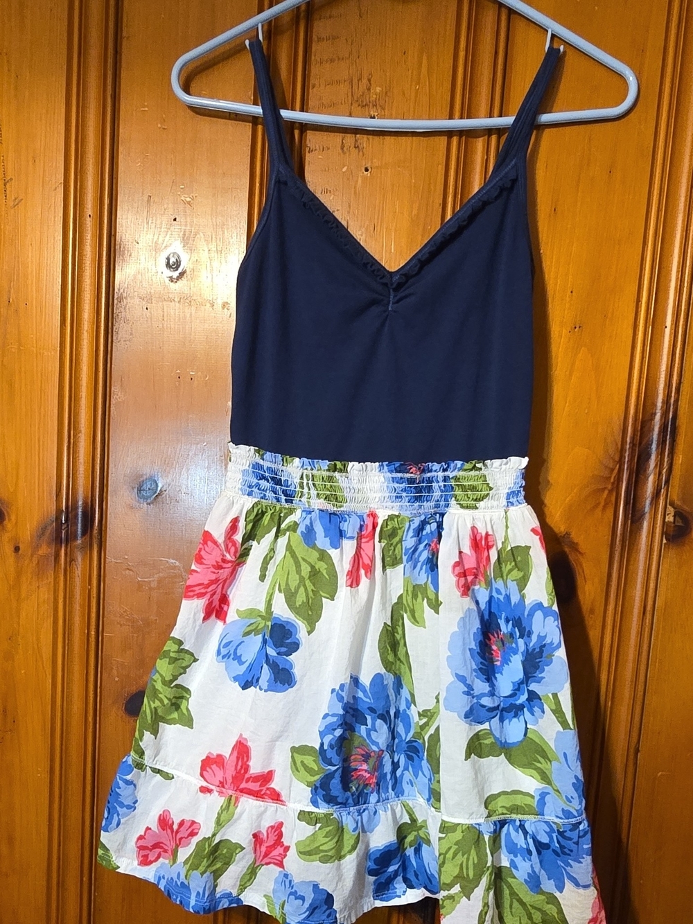 Hollister Navy Top with White Floral Skirt Dress - Blue, Green, Pink